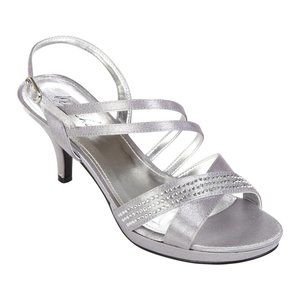 211 Metaphor Silver Victoria Jeweled Strappy Sandal Heels sz 7.5